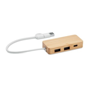 3 port USB hub in bamboo