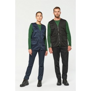 Unisex lined multi-pocket polycotton waistcoat