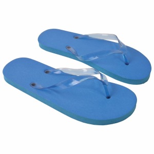 UNISEX flip-flop with 120g PE sole and transparent PVC strap. One size