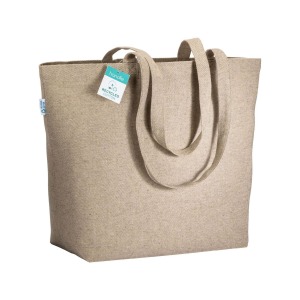 Tote-bag avec soufflet à la base en coton recyclé 280g/m², anses longues