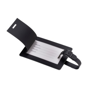 Etiquette de bagage en PU souple. Avec carte intérieure pour le nom et les coordonnées