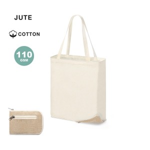 Jute and cotton folding tote bag 