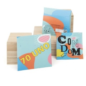 Condom in a 70 mm square pouch