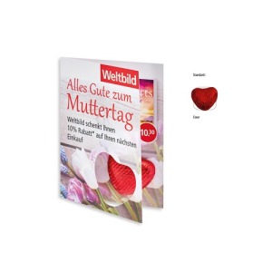 Folding card with personalised printing - Heart, Milk chocolate figurine