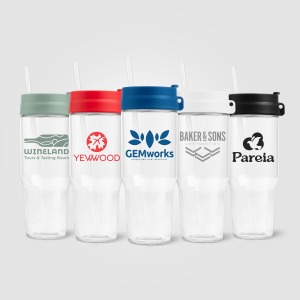 Polar two-tone recycled glass tumbler with straw - 1 L Silk-screen print