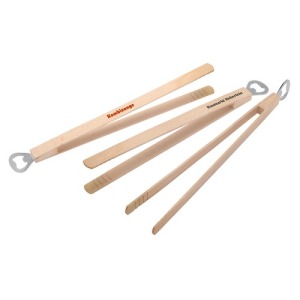 Wooden grill tongs with bottle opener