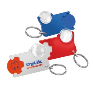 1 euro token key ring with magnifying glass