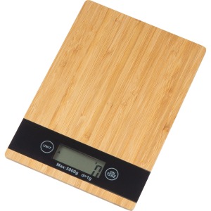 Bamboo kitchen scale with black display