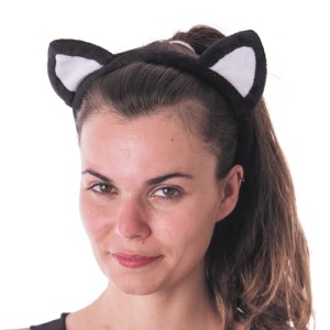 BLACK AND WHITE VELVET CAT HEADBAND