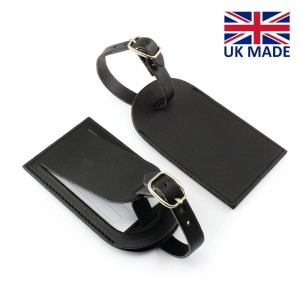 Luggage tag with recycled leather flap