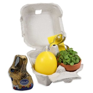 Pleasure in a box - with planting set, mini terracotta pot, egg candle, chocolate bunny