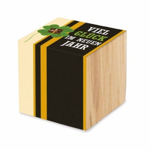 Mini Wooden Cube Pot - Standard Design - Four Leaf Clover