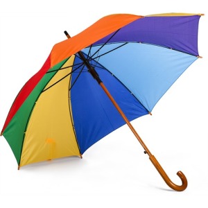 23?" WOODEN AUTOMATIC RAINBOW UMBRELLA 190T POLYESTER