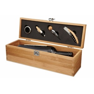 Gift box with wine bottle and accessories