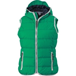 Sleeveless nautical jacket with hood for women.