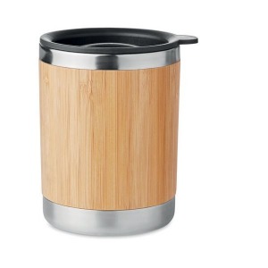 25cl double wall bamboo finish mug