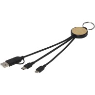 Tecta 6-in-1 charging cable in recycled plastic/bamboo with key ring