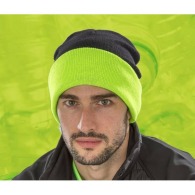 RECYCLED BLACK COMPASS BEANIE - Recycled acrylic beanie with contrasting flap