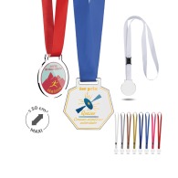 Médaille plastique PMMA épaisseur 3mm et maxi 30cm² avec cordon satin