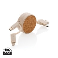 6-in-1 retractable cable made of cork and straw fibre