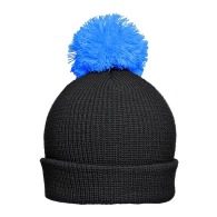 Knitted hat with two-coloured pompom