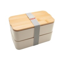 Double compartment bento with bamboo lid