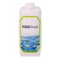 Personalised cardboard water. White stopper. Adhesive label. Four-colour process