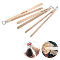Wooden grill tongs with bottle opener