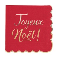 33X33CM RED AND GOLD MERRY CHRISTMAS SCALLOPED NAPKINS X 16