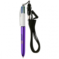 4 color bic pen with shine ballpoint pen and neckband