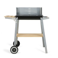 Charcoal barbecue with wood finish