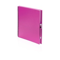 Recycled paper spiral notepad with hard cover and pen