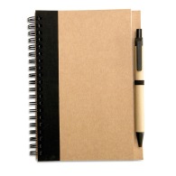 Recycled spiral notepad with hard cover pen