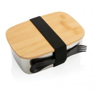 Steel Lunch Box with bamboo lid and spoon
