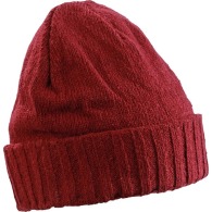 Knitted hat with brim.