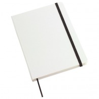 A5 white notebook with coloured elastic band and hard cover