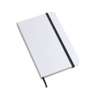 A6 white notebook with coloured elastic band and hard cover