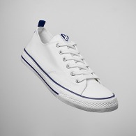 Classic canvas trainers with white rubber sole decorated with coloured lines