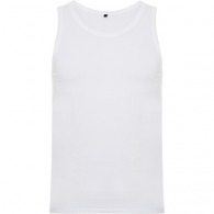 Tank top with wide straps, semi-curved cut, armholes and collar in TEXAS single jersey (White, Children's Sizes)