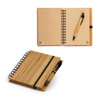 Bamboo notepad with hard cover pen