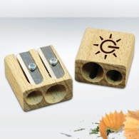 Double pencil sharpener made of certified sustainable wood