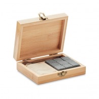 Whisky ice cubes in a bamboo box
