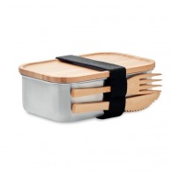 Lunchbox metal and bamboo with cutlery