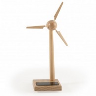 Mini wind turbine wood 17 cm solar panel on base