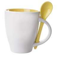 28 cl two-tone ceramic mug with spoon