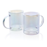 Double-walled mug in electroplated glass