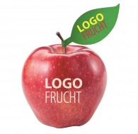 Apple with logo and label