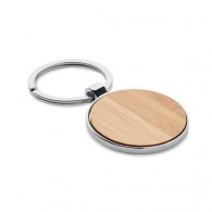 Round bamboo and metal key ring
