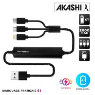 Sayo - 3 in 1 cable with integrated battery, apple lightning, usb-c, micro-usb, 2600 mah