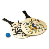 Set of 2 beach rackets with ball, chess game and small horses